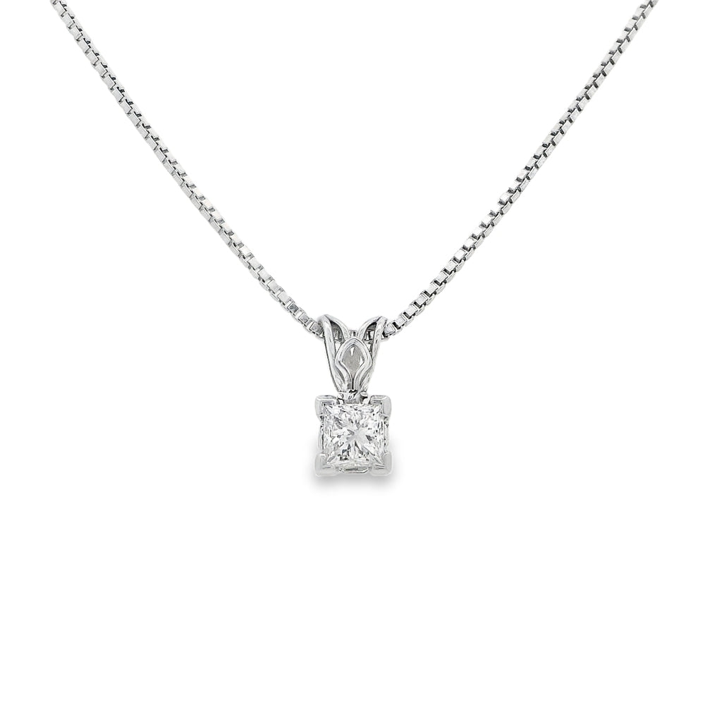14K White Gold Princess Cut Solitaire 0.35 CTW Diamond Pendant