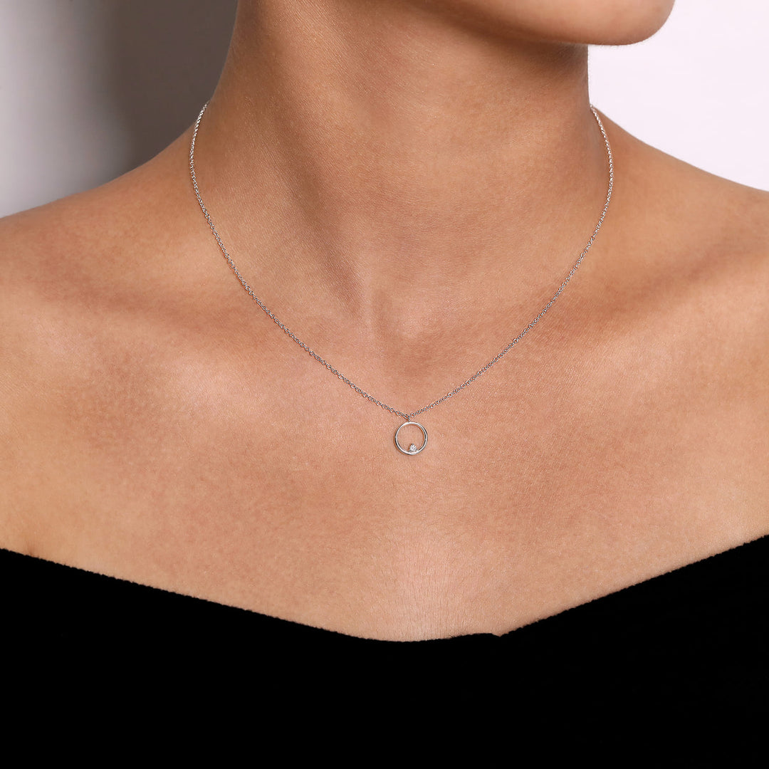 Sterling Silver Gabriel & Co. Circle Necklace With A Diamond