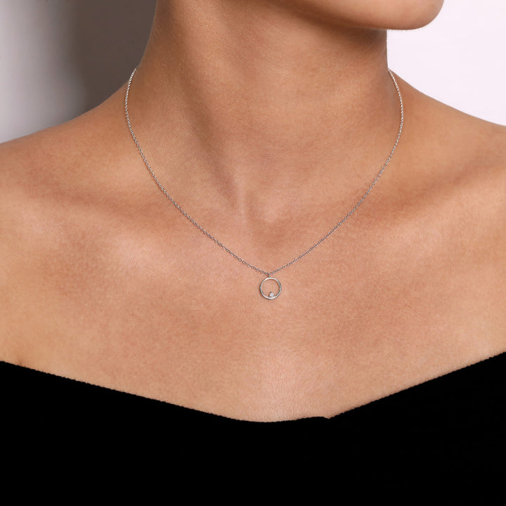 Sterling Silver Gabriel & Co. Circle Necklace With A Diamond