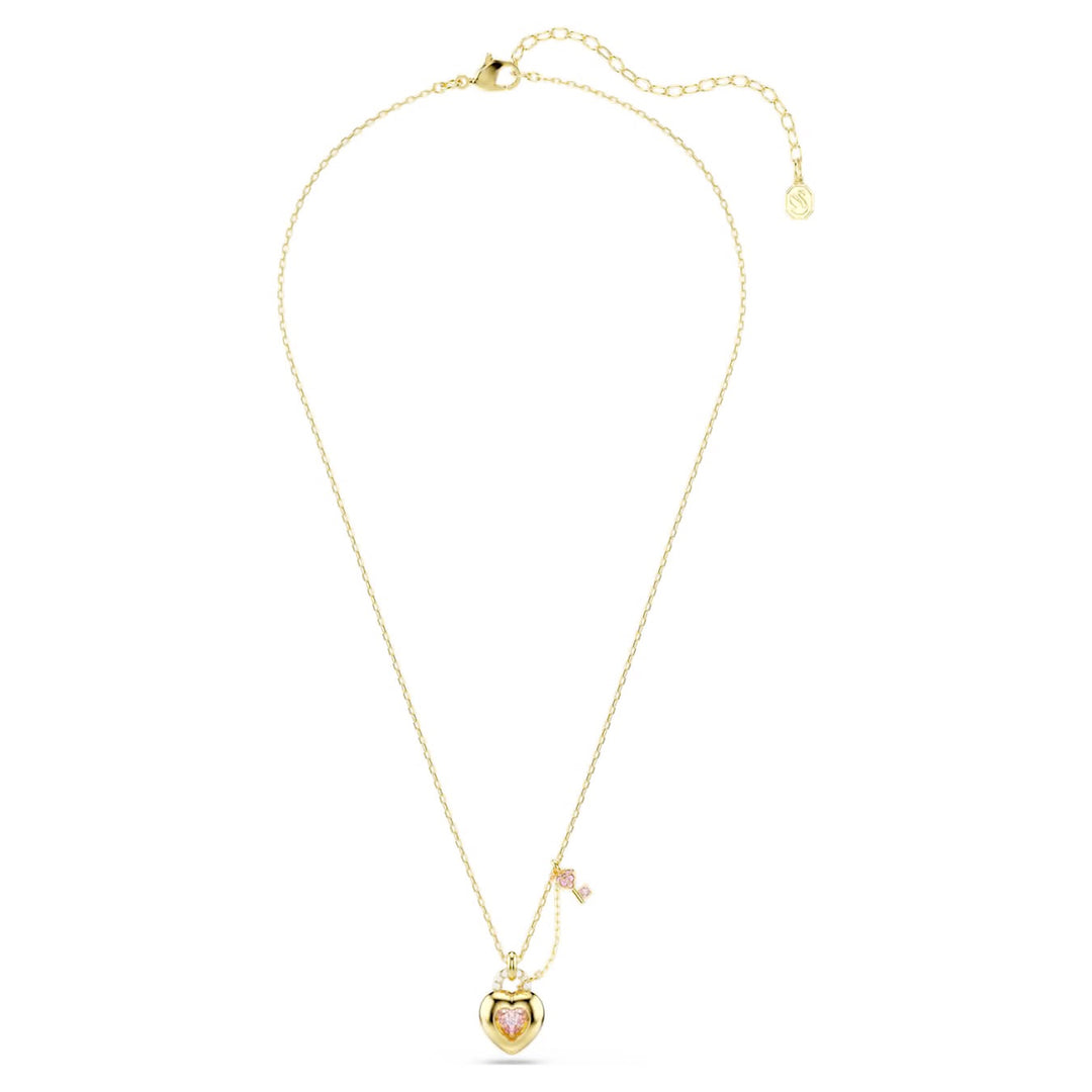 Swarovski Idyllia Gold-Tone Plated Necklace With Heart Lock Pink Cubic Zirconia 5737288
