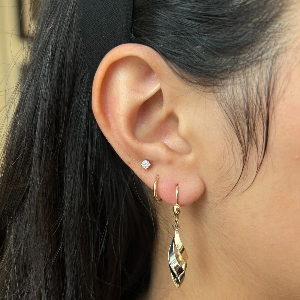 10K Yellow And White Gold Teardrop Design Drop Earrings