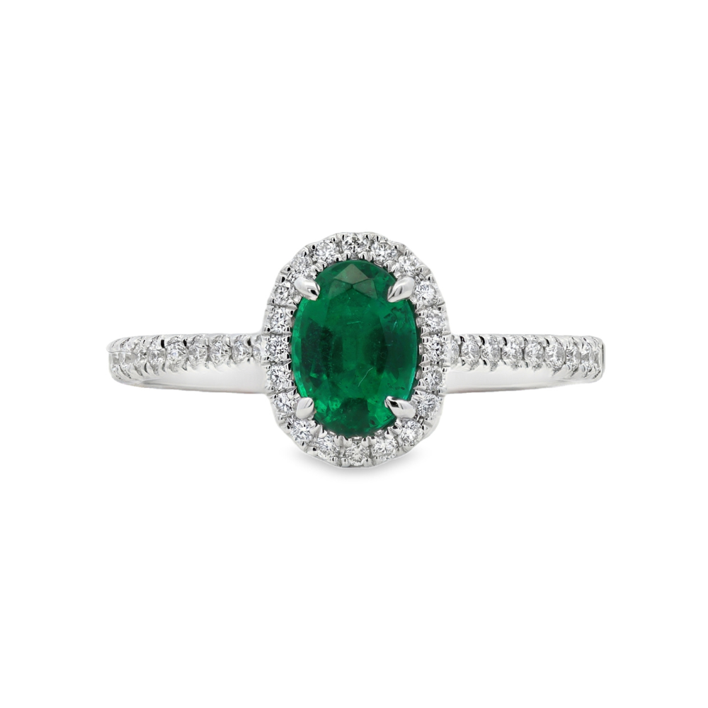 18K White Gold 0.67 CTW Emerald And 0.20 CTW Diamond Ring