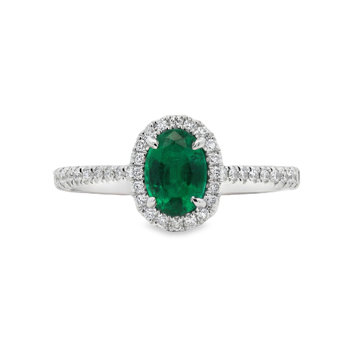 18K White Gold 0.67 CTW Emerald And 0.20 CTW Diamond Ring