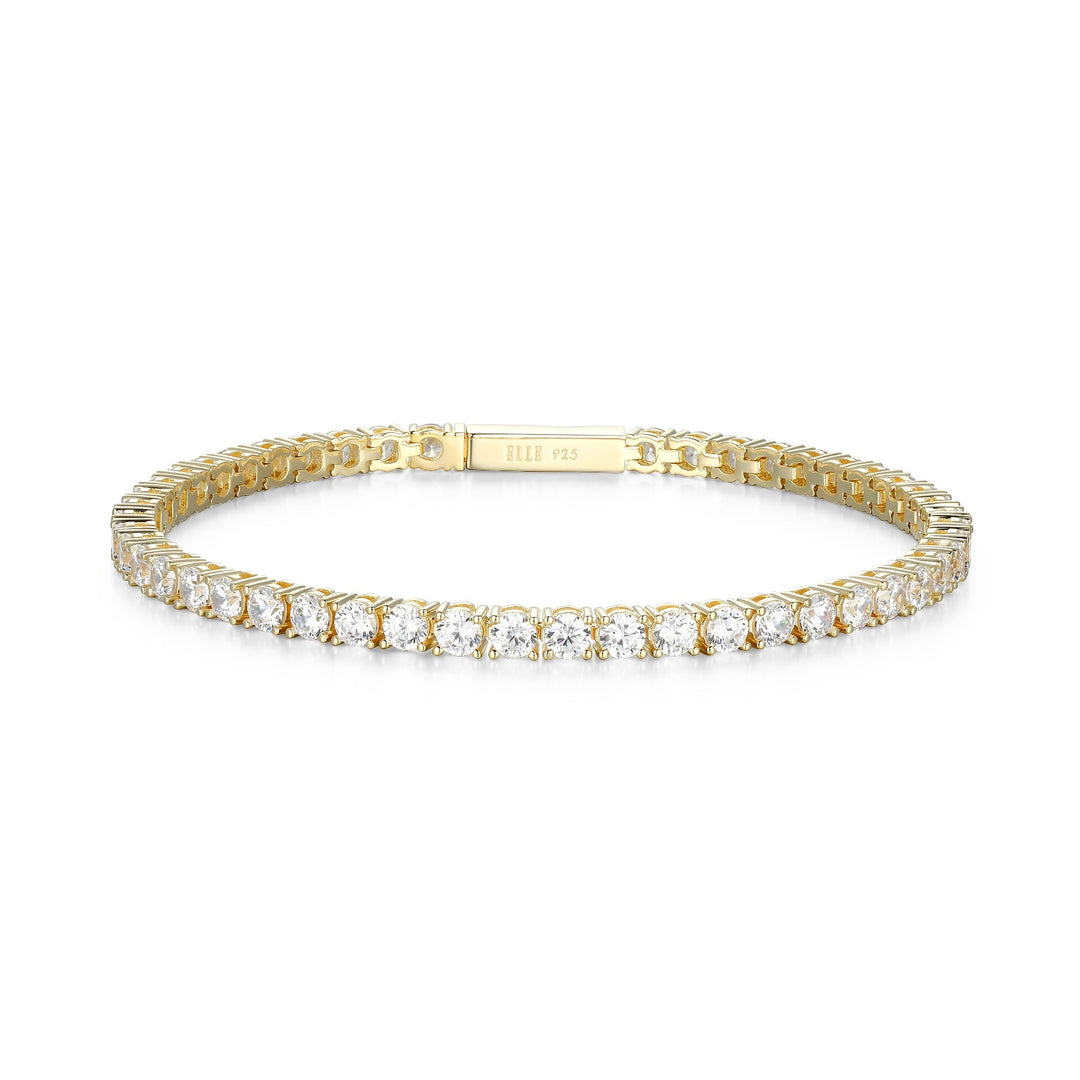 Elle Sterling Silver Yellow Gold Plated Tennis Bracelet Set With 3mm Round Cubic Zirconias