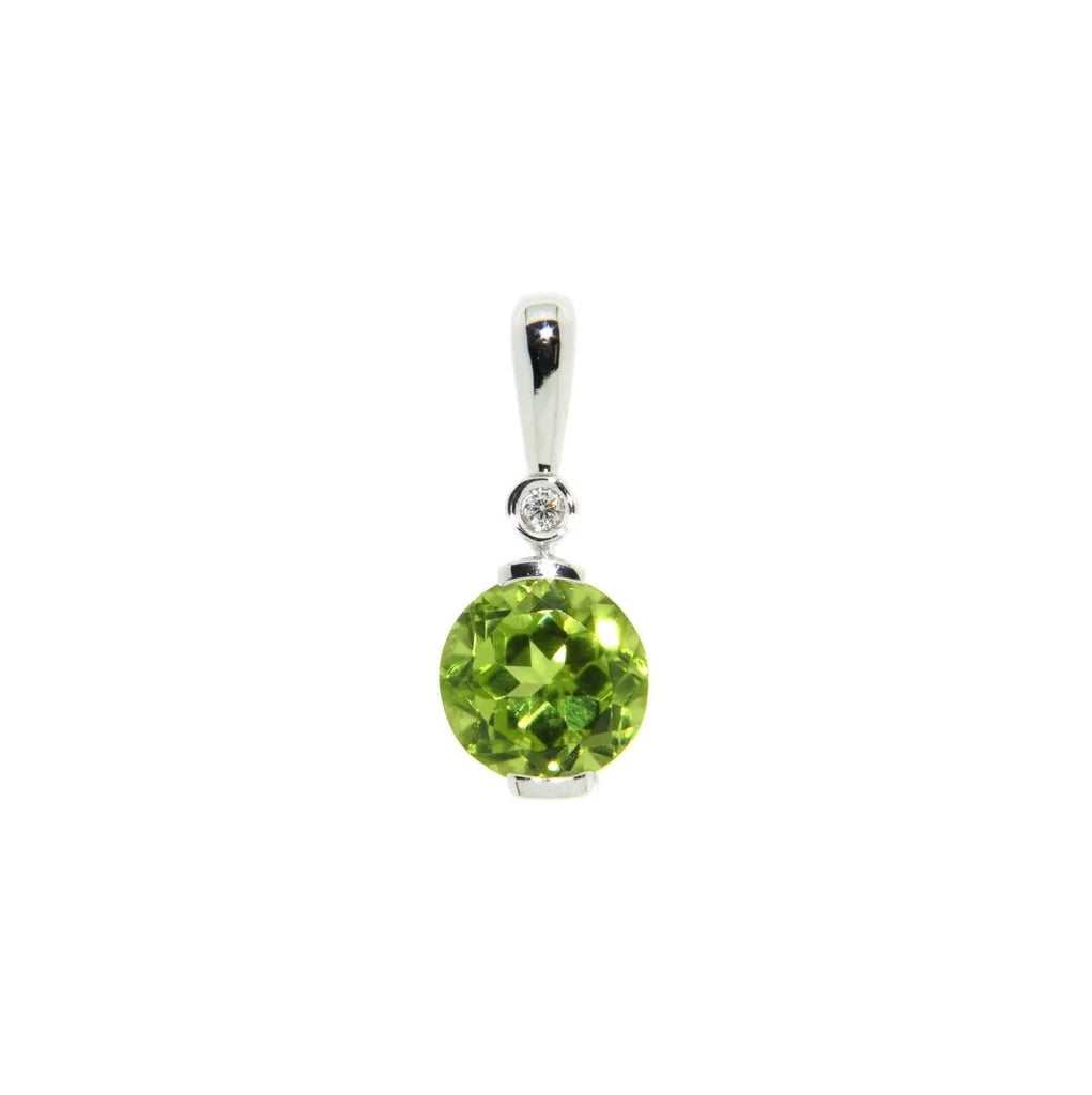 14K White Gold 7.5-8mm Round Peridot And 0.01 CTW Diamond Drop Pendant