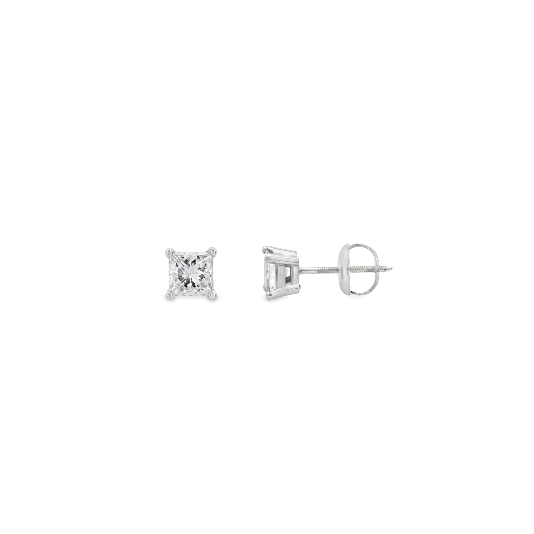 14K White Gold Princess Cut 0.21 CTW Diamond Stud Earrings
