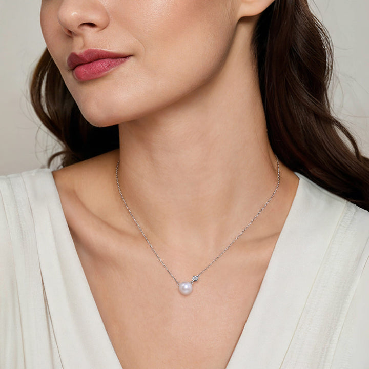Sterling Silver Gabriel & Co. Cultured Pearl and Diamond Necklace