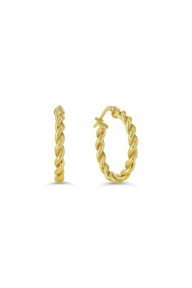 sempreORO Sterling Silver 14 Karat Gold Bonded 15mm Rope-Twisted Hoop Earrings
