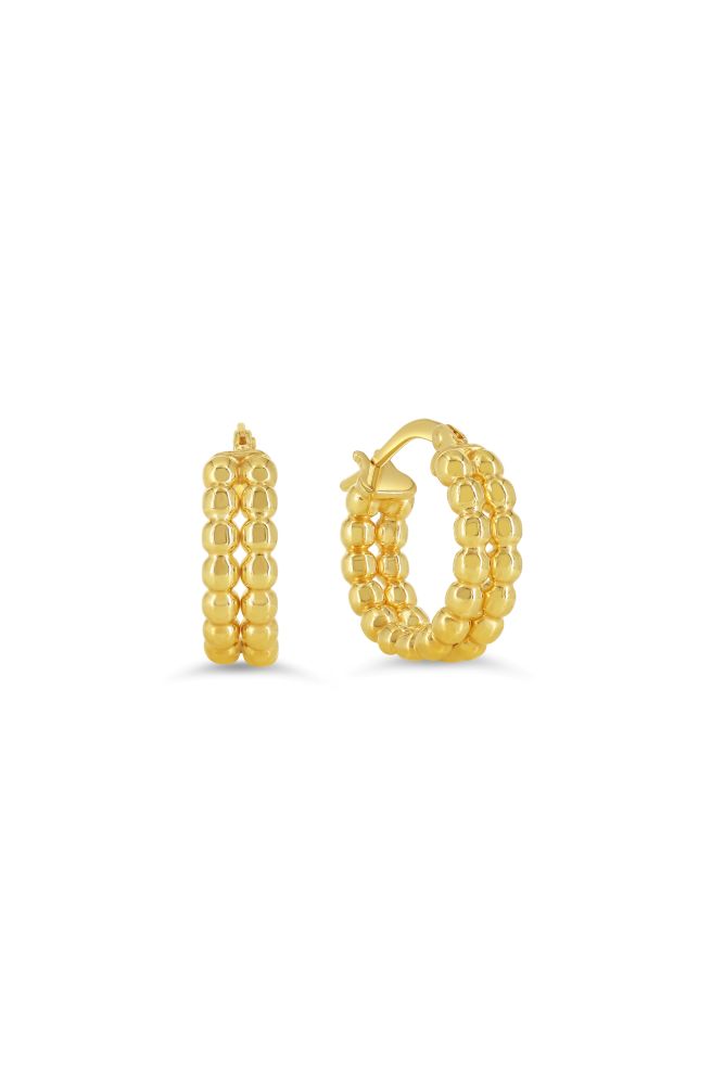 sempreORO Sterling Silver 14 Karat Gold Bonded 10mm Beaded Hoop Earrings