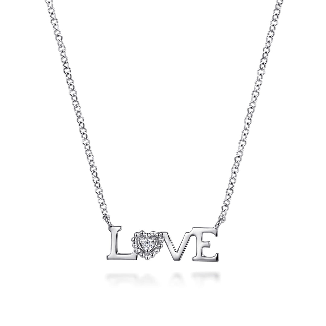 Sterling Silver Gabriel & Co Diamond Bujukan LOVE Necklace