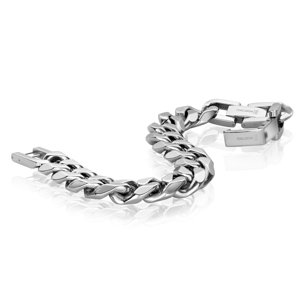 Italgem Stainless Steel 16mm Curb Link Adjustable 9" Bracelet