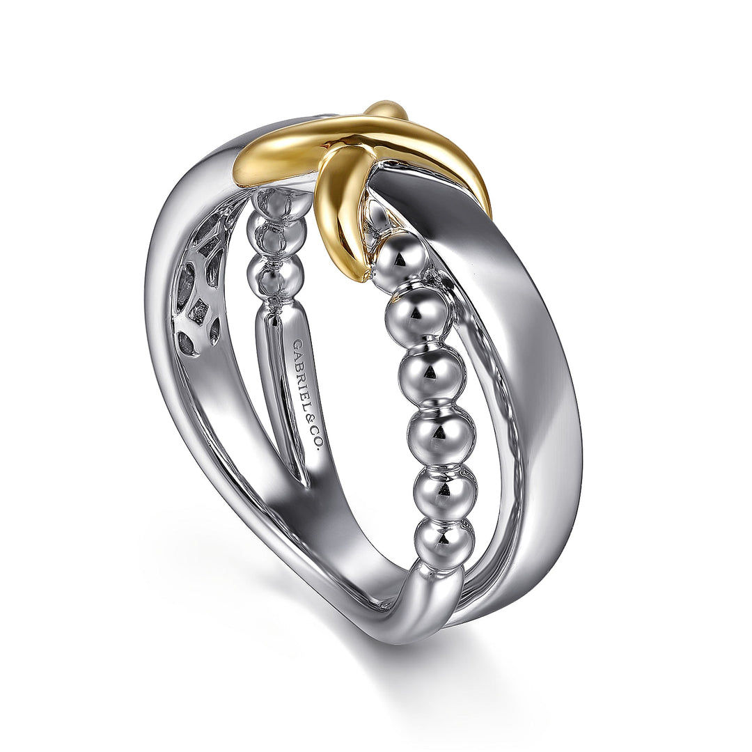 Gabriel & Co. Sterling Silver And 14K Yellow Gold Criss-Cross Ring