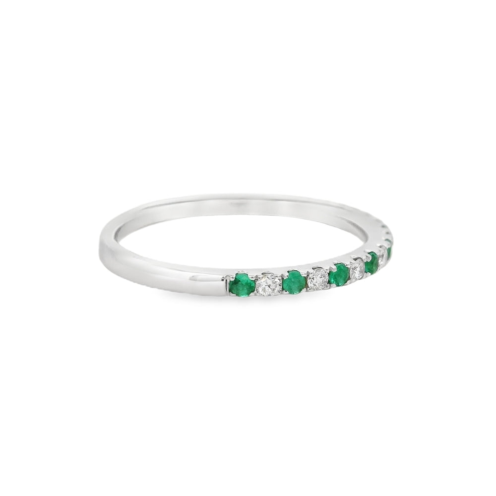 18K White Gold 0.10 CTW Emerald And 0.11 CTW Diamond Ring