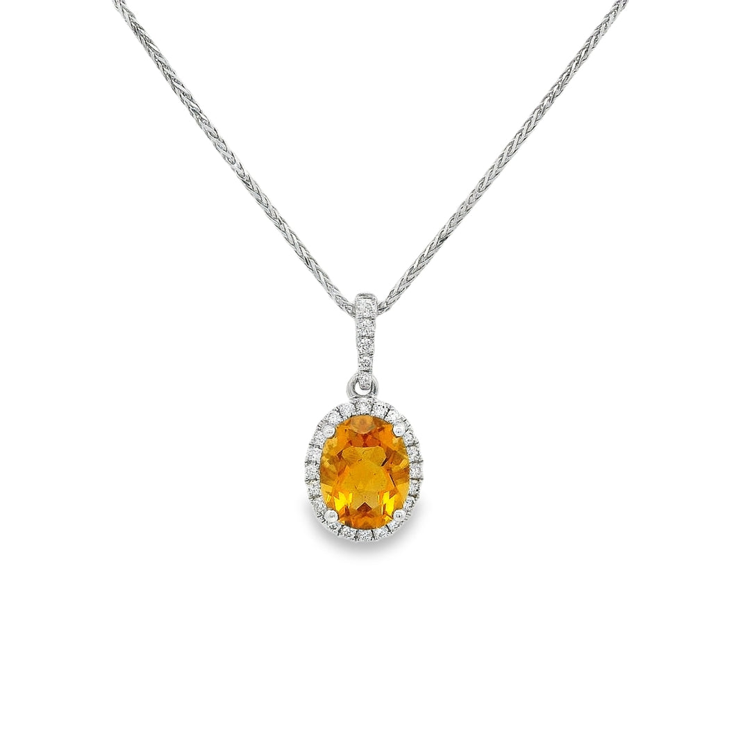 18K White Gold 1.79 Oval Citrine And 0.20 CTW Diamond Halo Pendant