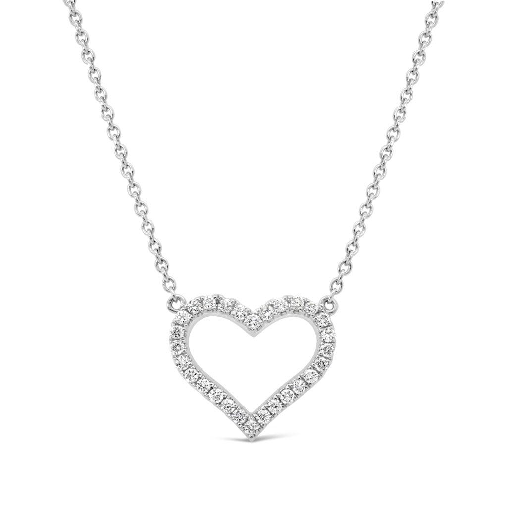 14K White Gold Heart 0.20 CTW Diamond Necklace With 16 Inch Chain
