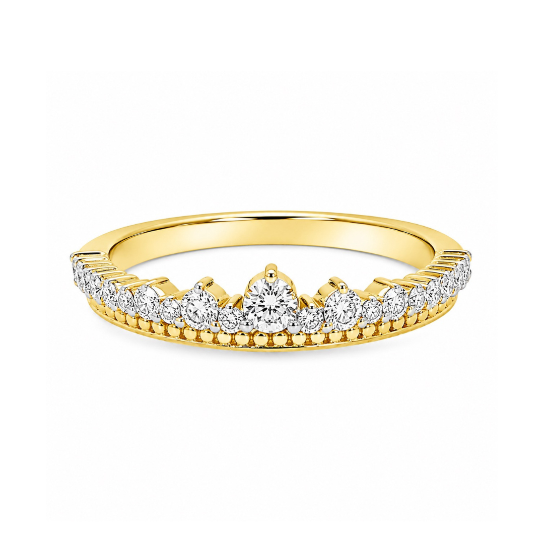 14K Yellow And White Gold Tiara Shaped LAB Grown Diamond Woman's Ring