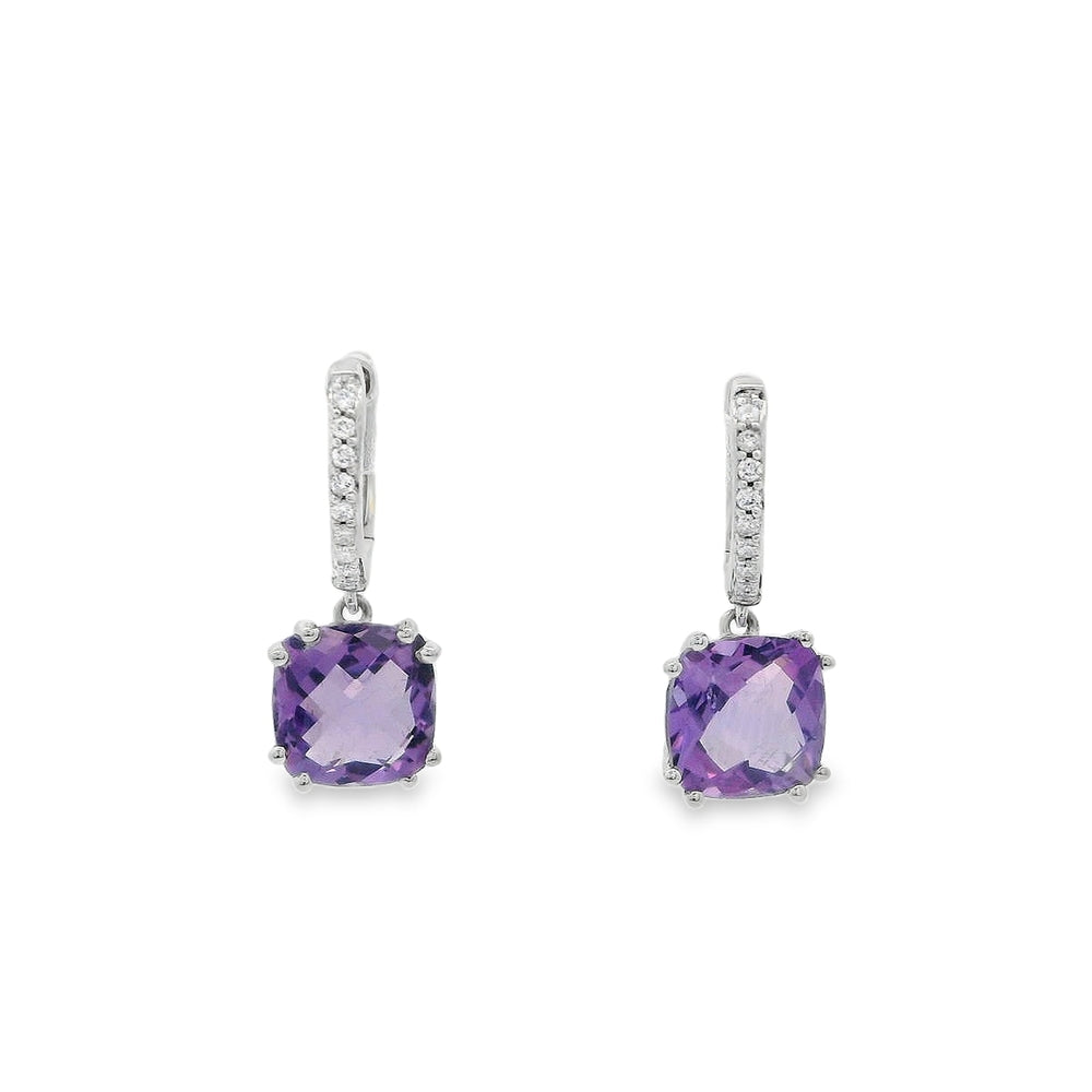 14K White Gold 0.83 CTW Amethyst And 0.08 CTW Diamond Dangle Earrings