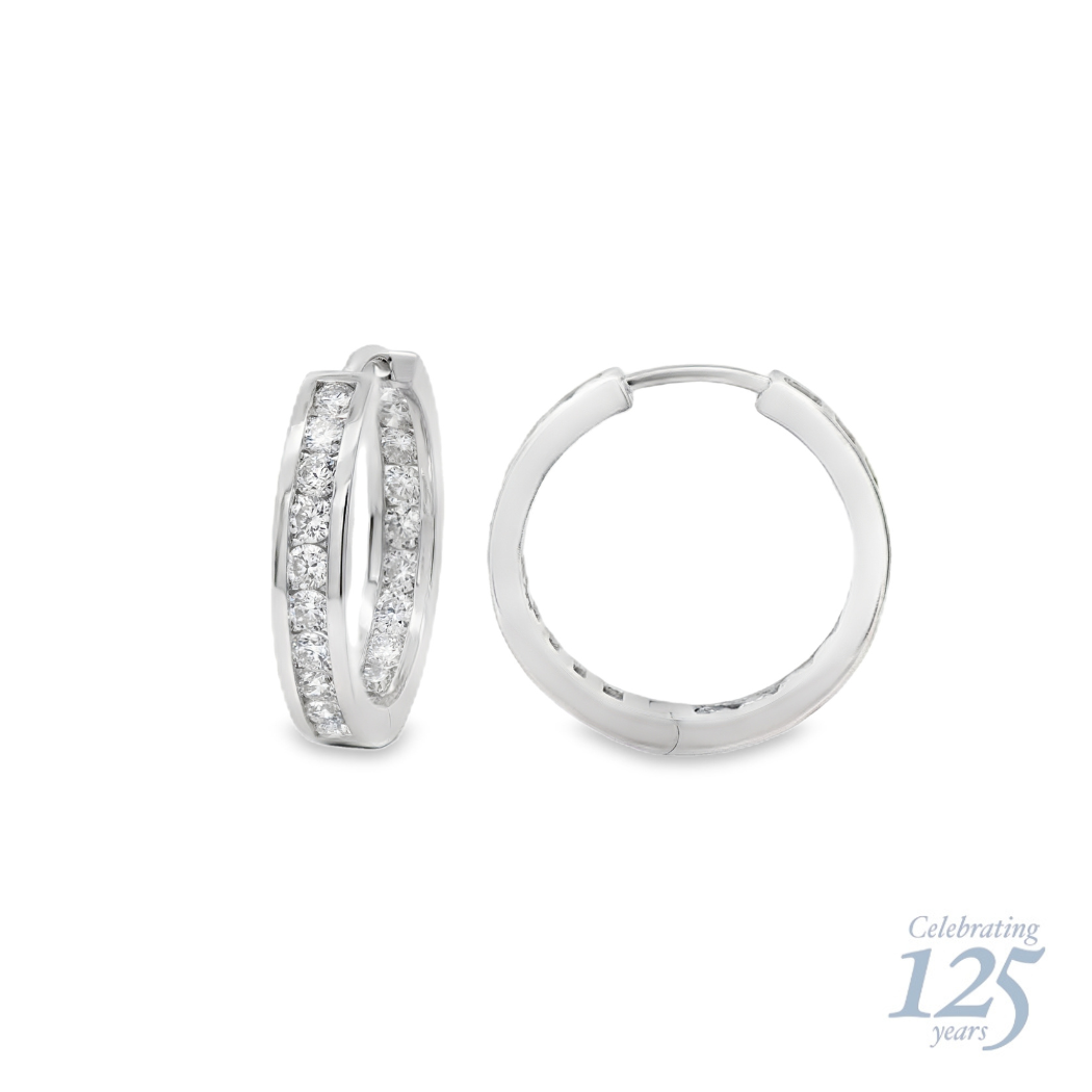 14K White Gold J.H. Young 125th Anniversary 1.26 CTW Diamond Hoop Earrings