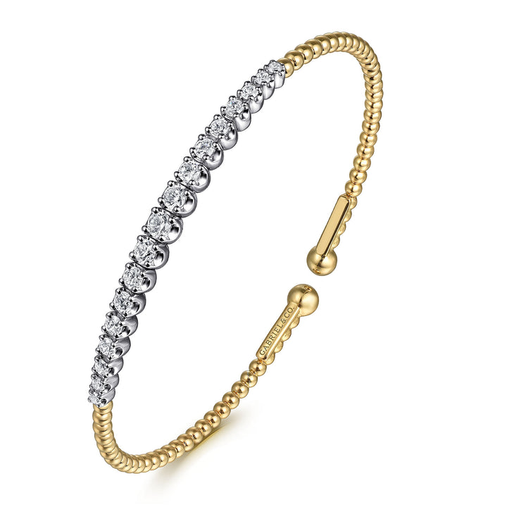 14K Two-tone Gold Gabriel & Co. 6.25" 0.75 CTW Diamond Set Beaded Cuff Bracelet