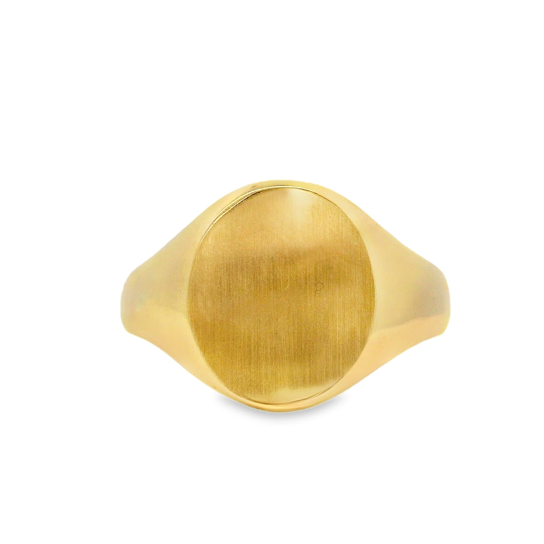 Men's 10K Yellow Gold Brushed And Polished Oval Signet Ring Size 9