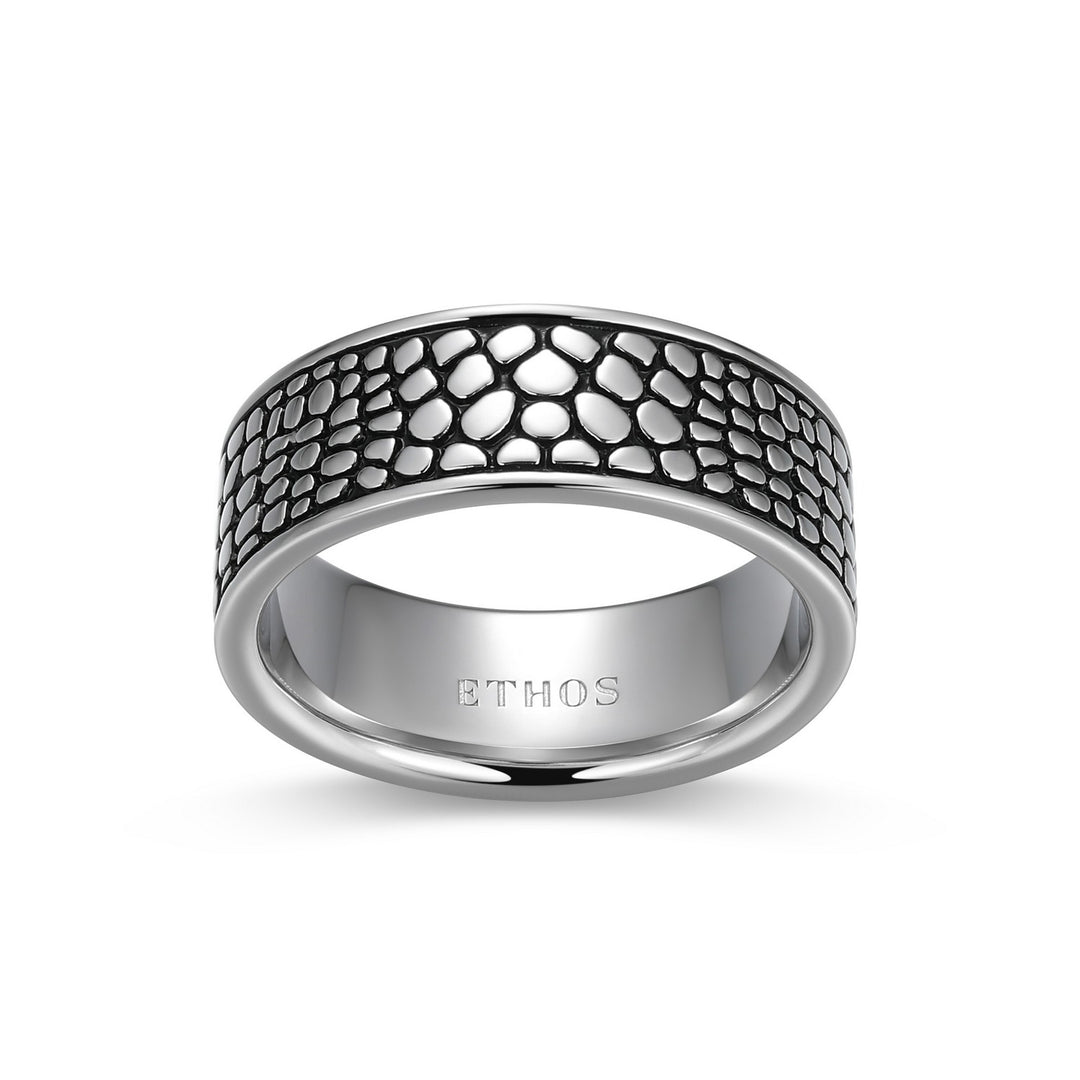 Ethos "Reptile" Rhodium Plated Sterling Silver Black Oil Men's Ring