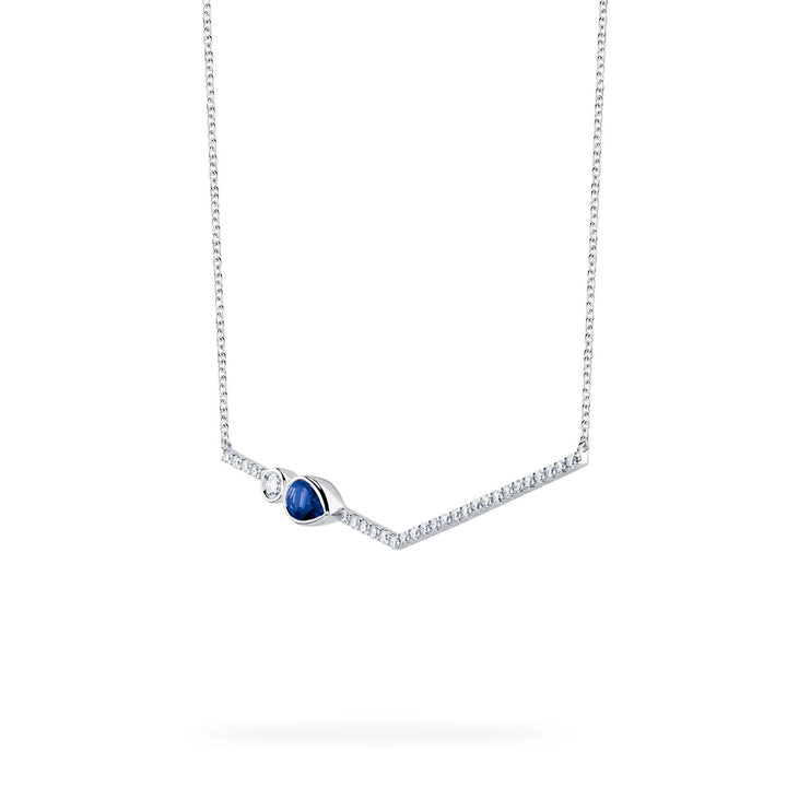 18K White Gold Polished Diamond And Blue Sapphire Birks Necklace