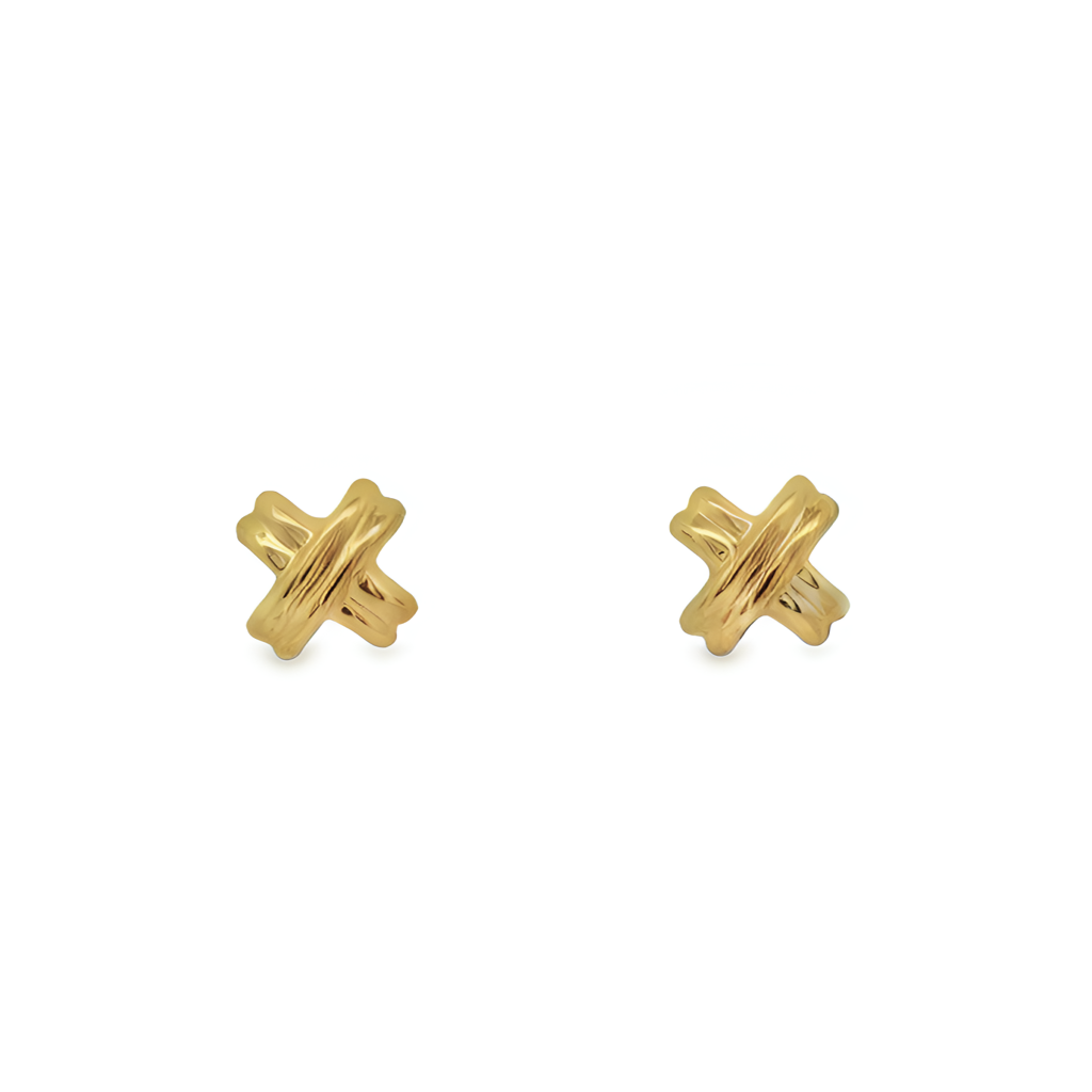Estate - 14 Karat Yellow Gold "X" Stud Earrings.