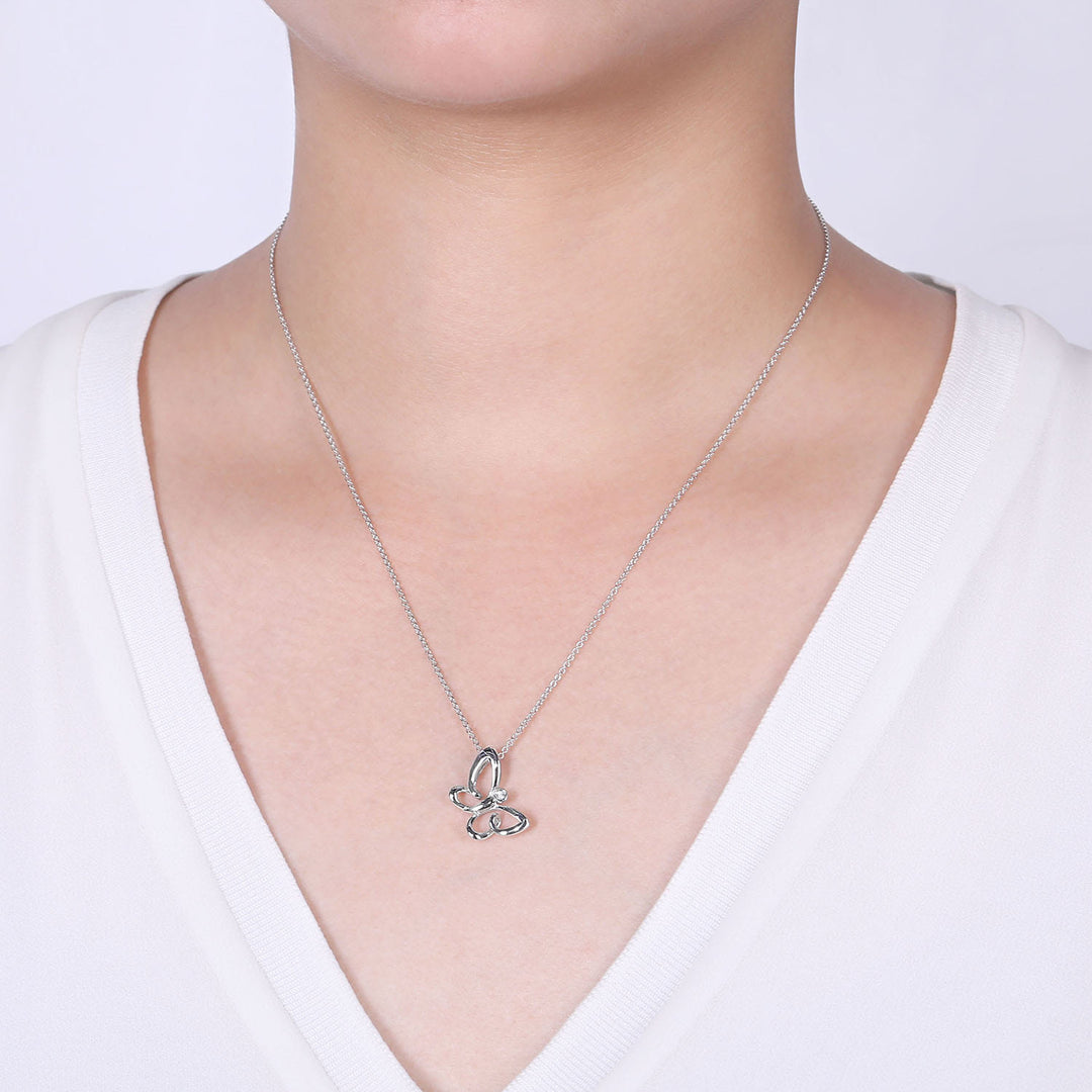 Sterling Silver Gabriel & Co Butterfly Necklace With White Sapphire