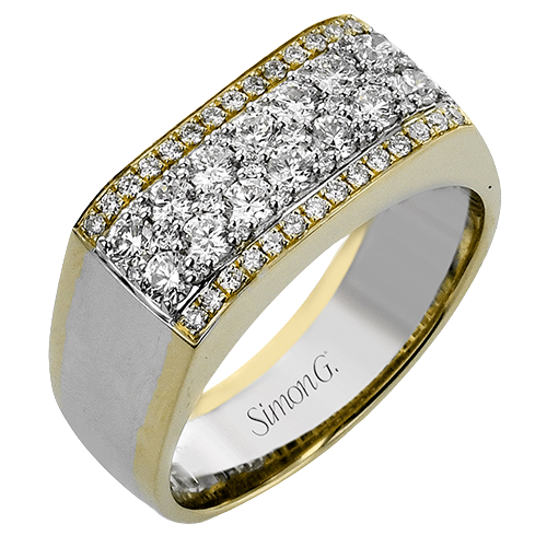 14K Yellow And White Gold Simon G. Flat Bead Set Diamond Men's Ring