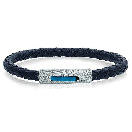 Italgem Stainless Steel And Blue Braided Leather Bracelet