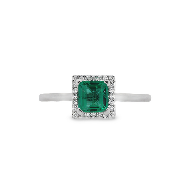 18K White Gold 0.75 CTW Emerald And 0.09 CTW Diamond Ring
