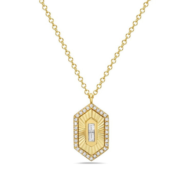 14K Yellow Gold Hexagon Disc Pendant With 0.16 CTW Diamonds And 18" Chain