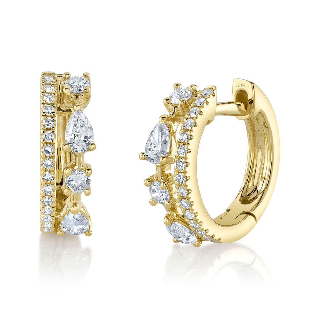 14K Yellow Gold Shy Creation 0.43 CTW Diamond Set Huggie Earrings