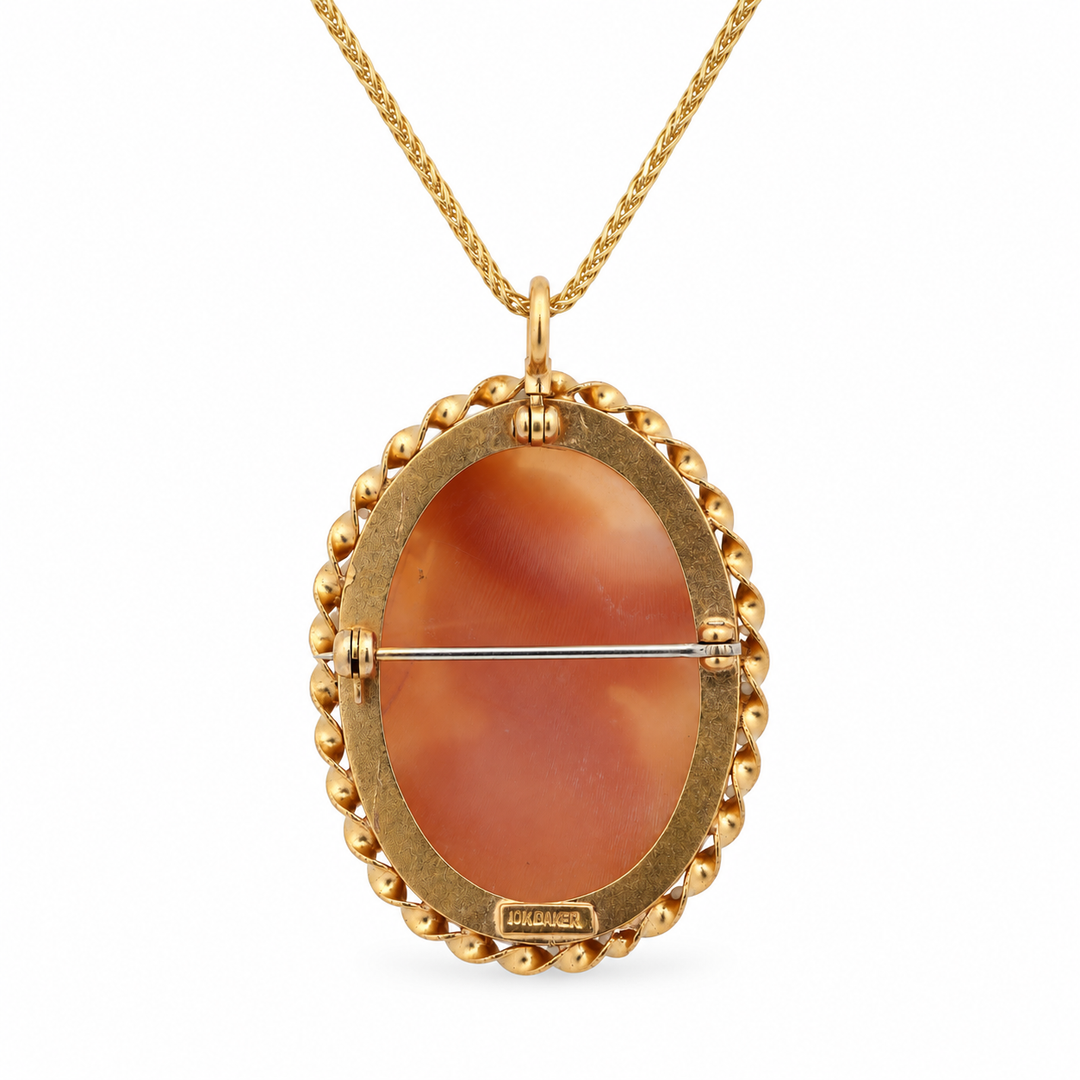 Estate - 10 Karat Yellow Gold Polished Large Cameo Brooch/Pendant
