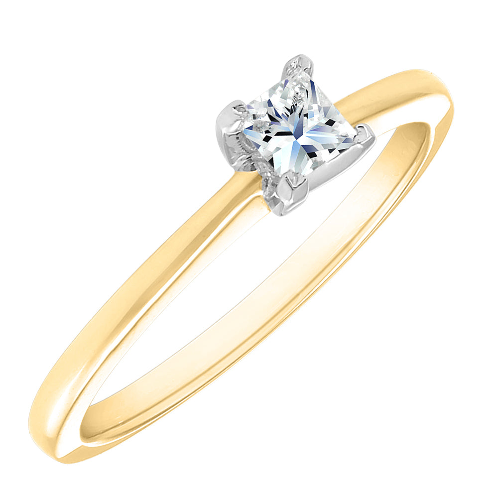 14K Yellow & White Gold Solitaire Engagement Ring Set With 0.21 CTW Princess Cut Canadian Diamond