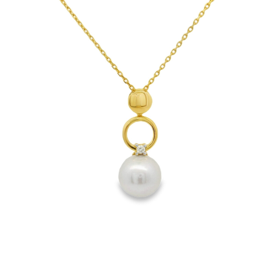 14K Yellow Gold 9.50mm Pearl And 0.03 CTW Diamond Pendant