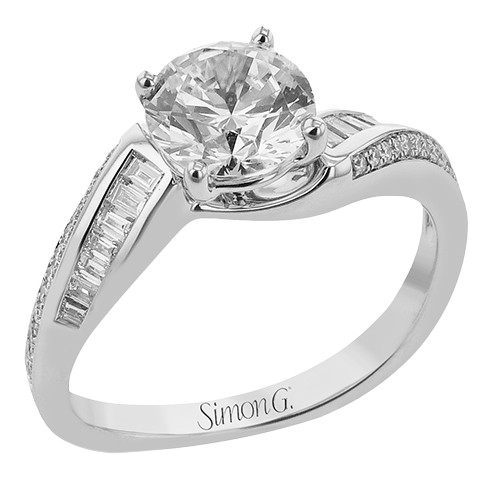 18K White Gold Baguette Cut And Round Brilliant Cut 0.31 CTW Diamond Set Semi-Mount Engagement Ring