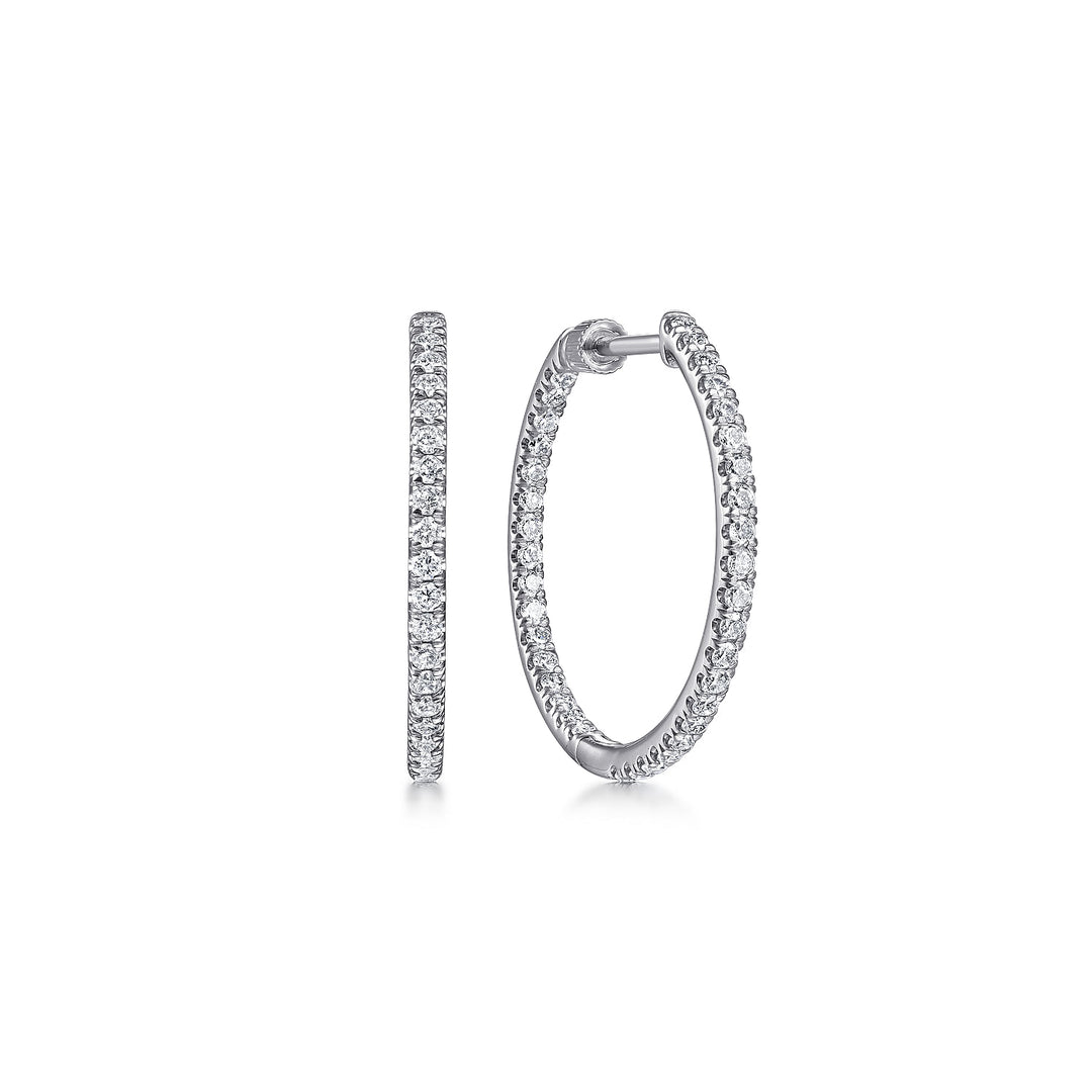 14K White Gold Small Hoop 0.73 CTW Diamond Earrings