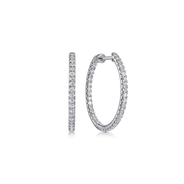 14K White Gold Small Hoop 0.73 CTW Diamond Earrings