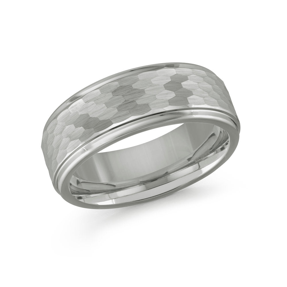 Men's Tungsten Hammered Comfort Fit 8mm Stepped Wedding Band Size 12