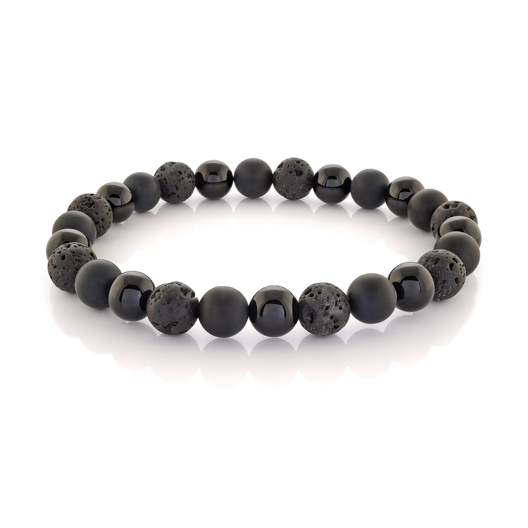 Italgem Matte And Polished Black Onyx And Lava Bead Stretch Bracelet