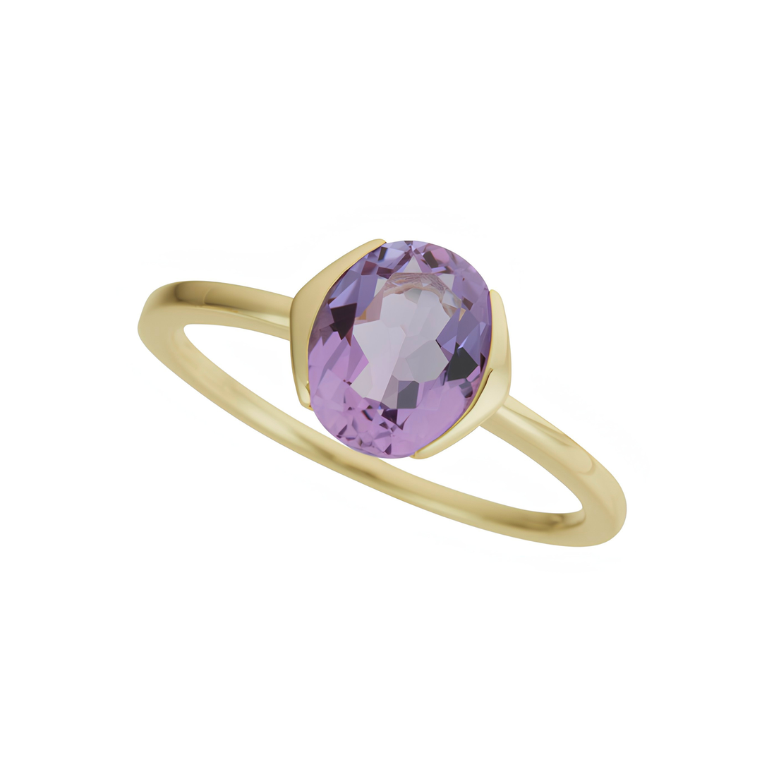 14K Yellow Gold 7x9mm Amethyst Ring