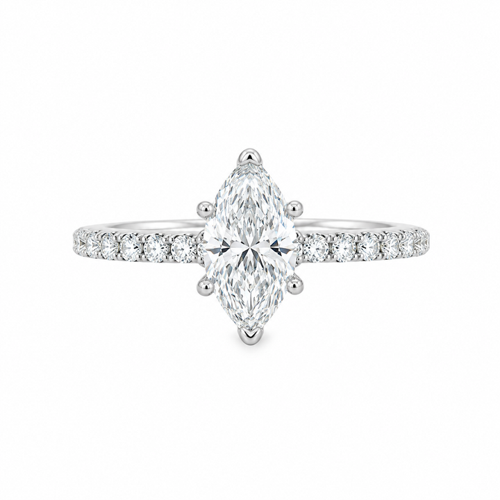 14K White Gold Classic 6-Claw Semi-Mount Engagement Ring For A Marquise Center Stone