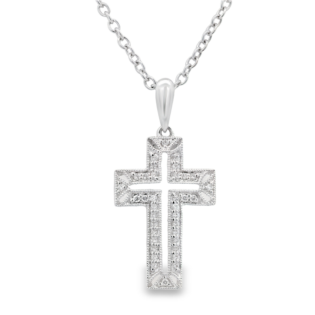 18K White Gold 0.11 CTW Diamond Cross Pendant