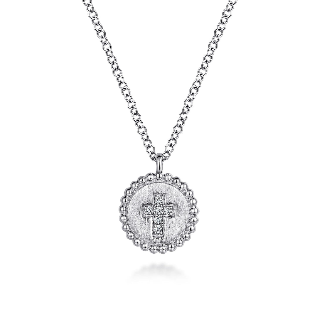 Sterling Silver Gabriel & Co. Bujukan Disc Necklace With Diamonds