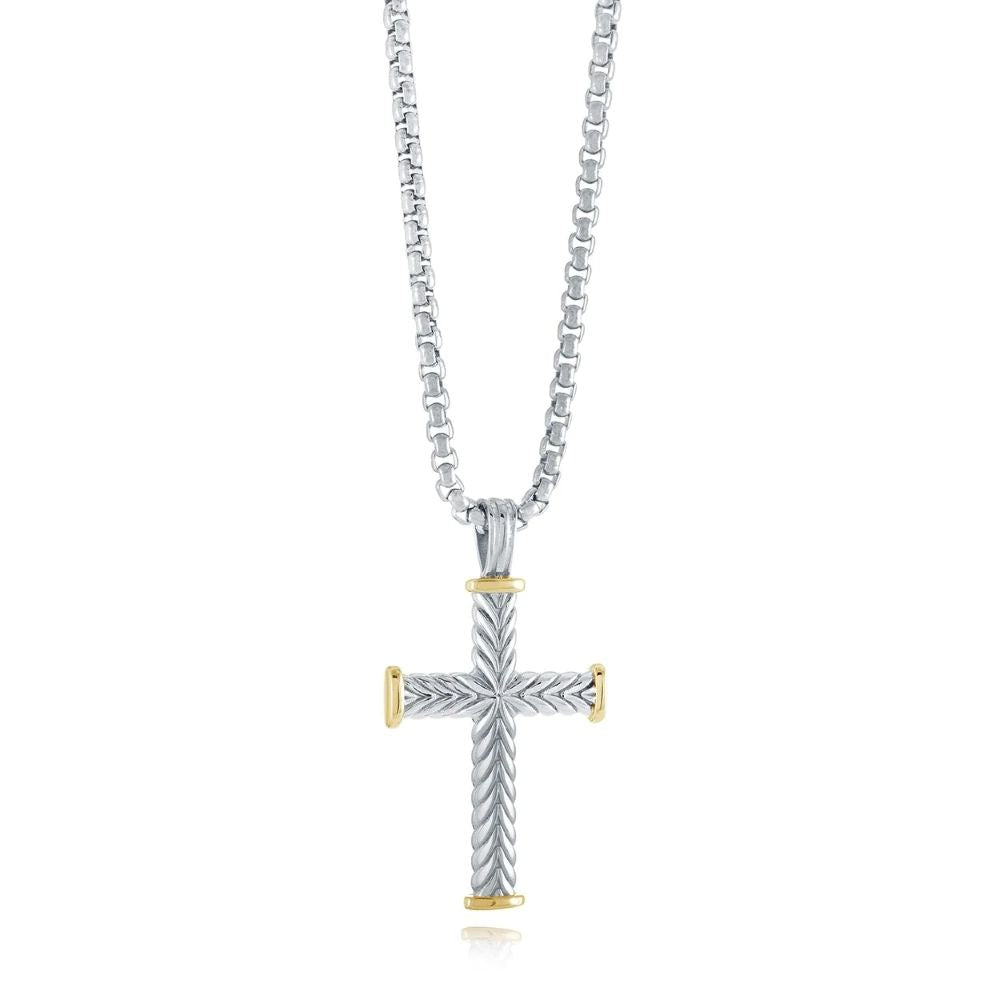 Italgem Stainless Steel And Yellow Gold Plated Textured Cross Pendant