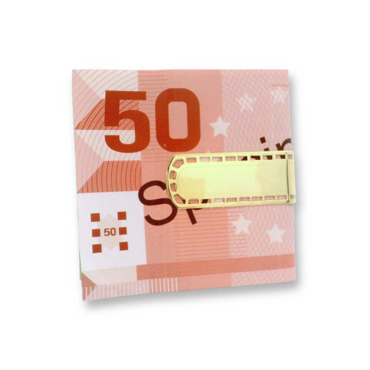 Estate - 14 Karat Yellow Gold Polished Money Clip With Open Patterned Edges.