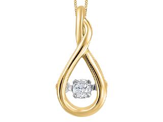 10K Yellow Gold Love In Motion Tear Drop Canadian Dancing Diamond Necklace
