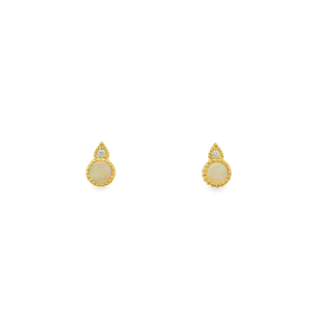 10K Yellow Gold Opal And 0.044 CTW Canadian Diamond Stud Earrings