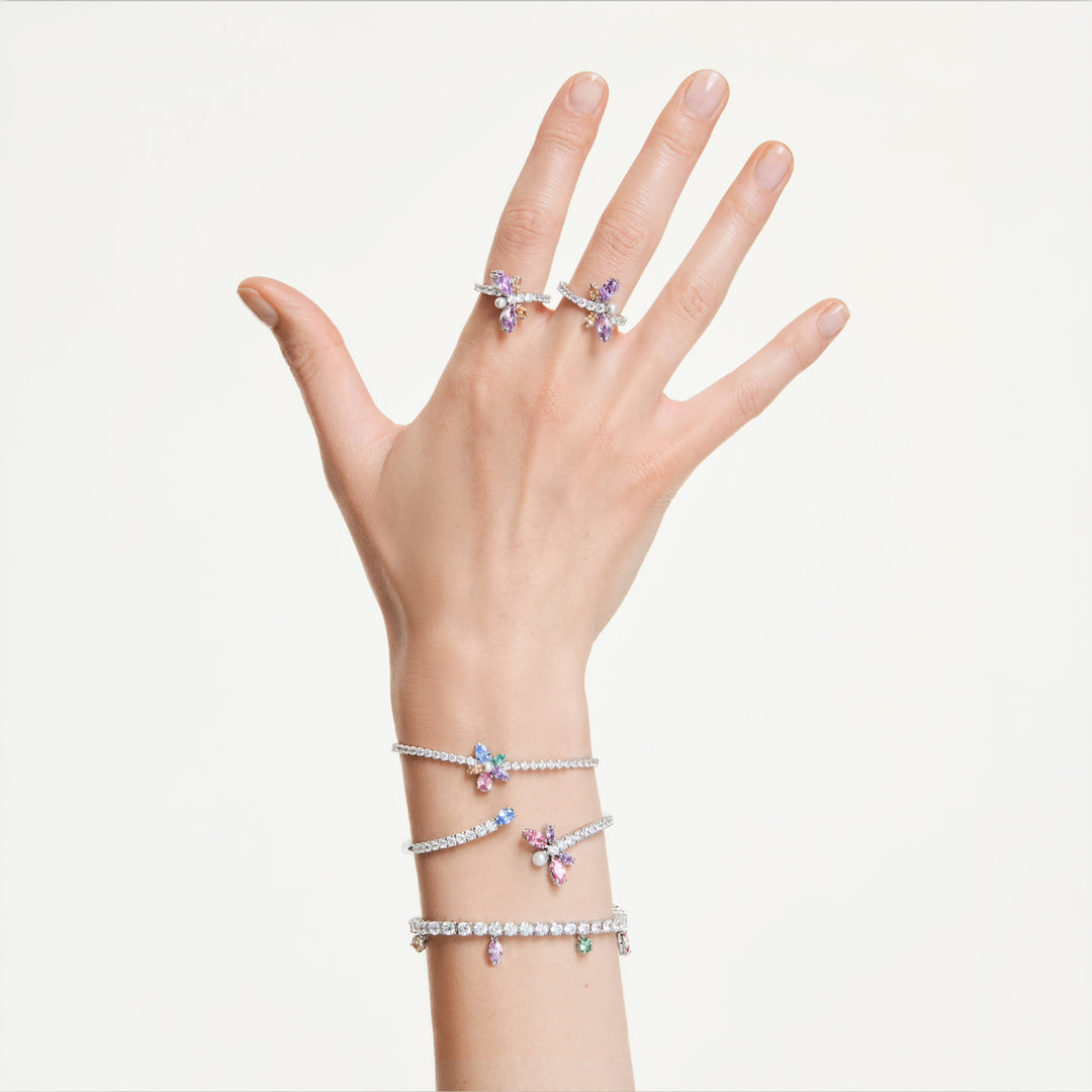 Swarovski Ariana Grande Rhodium Plated Flower Motif Bracelet With Multicoloured Cubic Zirconias And Crystal Pearl 5749187